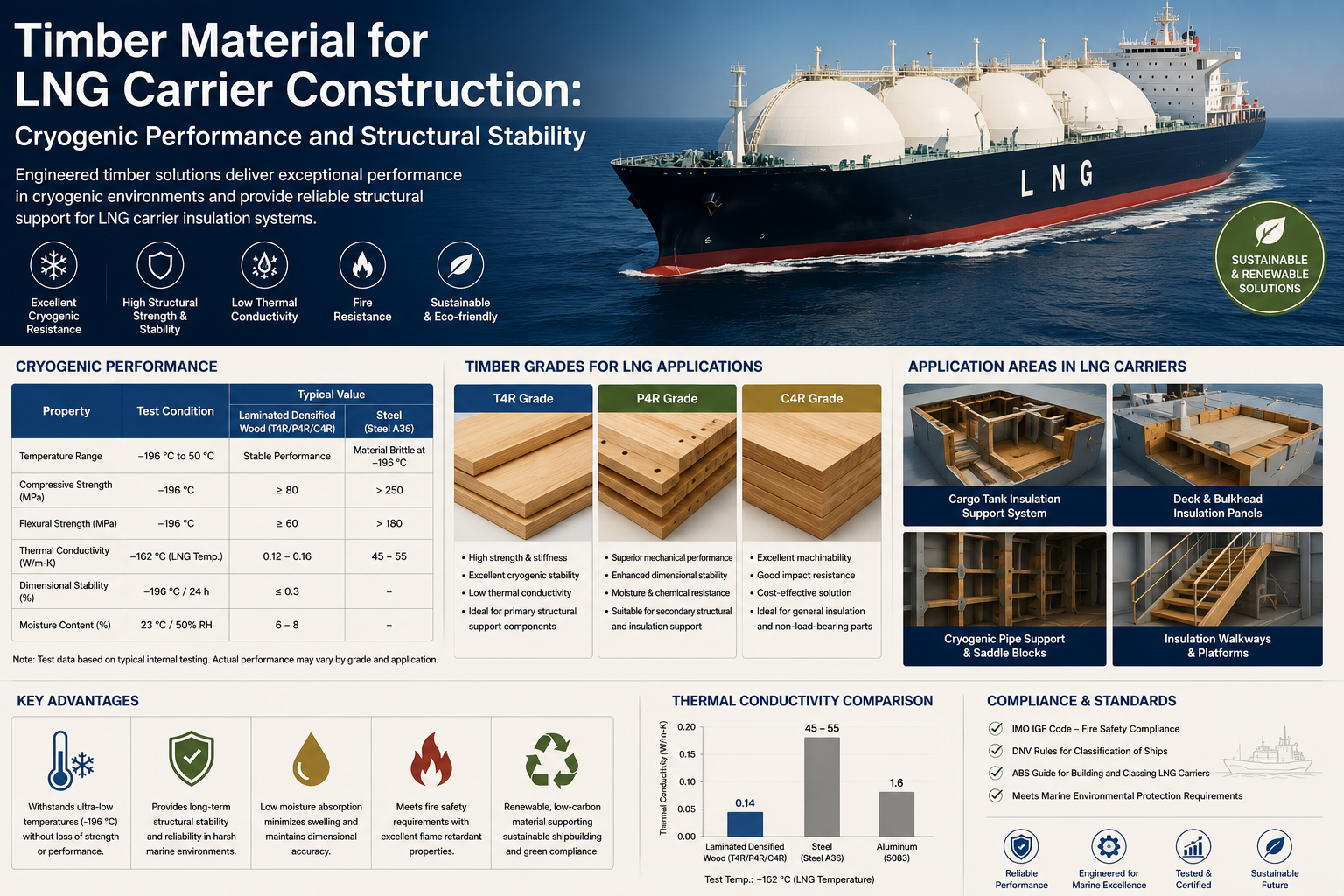 Timber Material for LNG Carrier Construction: Cryogenic Performance and Structural Stability